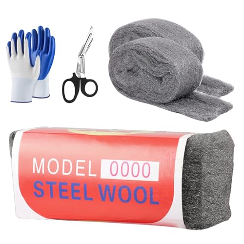 Lana de Acero, 2 Rollos 100 g 0000 Lana de Acero, Recortable, para Limpiar y Pulir de Persianas de Plástico, Pulidora Suelos Restauración, para Profesionales y Aficionados
