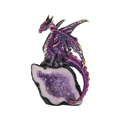 ICE Armor 5.5 H Purple Dragon Guarding Faux Crystal Cave Statue Fantasy Decoration Figurine