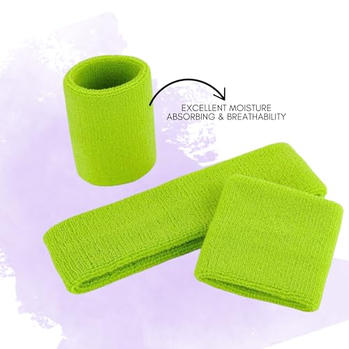 FNA FASHIONS® Neon Sweatbands Set – 80s Retro Headband & Wristbands | Sports Sweatband for Men & Women | Gym, Workout, Running, Tennis, Cycling, Basketball, Yoga & Fancy Dress Accessories - Image 5