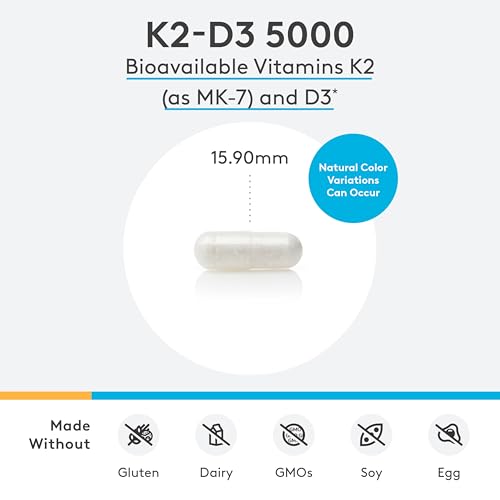 XYMOGEN K2-D3 5000 - Vitamin D3 K2 - Bioavailable Vitamin D 5000 IU (Cholecalciferol) with MK-7 - Heart, Arterial, Bone Health + Immune Support Supplement (120 Capsules) - Image 3