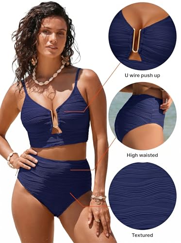 Image of Herseas 2 Piece Bikini Set U-Wire Cutout Popular Swimsuit High Waisted Textured 2026 Summer Beach Swim Bathing Suits