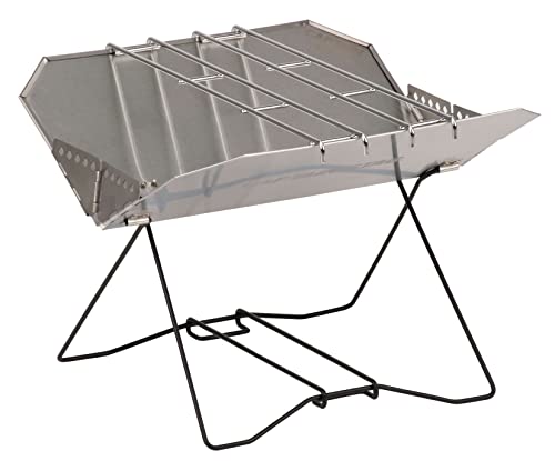 Captain Stag UG-91 Barbecue Stove, Grill, Bonfire Stand, Shell, Fire Pit, 400 Stainless Steel, Includes 2 Rods and Storage Bag