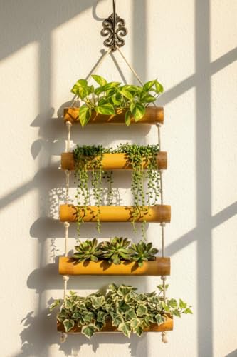 Image of Bamboo Handamade Planter Basket Wall Hanging Bamboo Planter for Plants Perfect for Home & Garden Decor