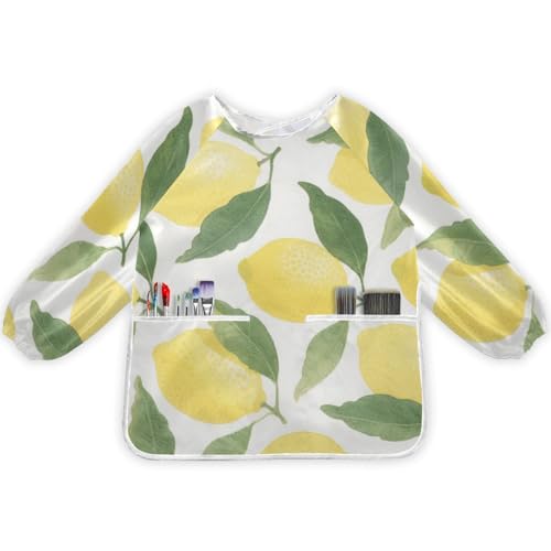 SyXIOP Bata de artista impermeable con manga larga con 2 bolsillos para niños de 2 a 4 años, bata de artista con manga larga para pintar, cocinar, manualidades, arcilla, limones amarillos simples
