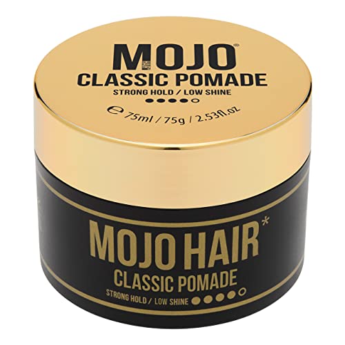 Mojo Hair Classic Pomade (water based) Strong Hold - Low Shine, For all hair types,Features luxury fragrance,Delivers all day hold, performance and style Washes out with ease 1x75ml/64g