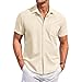 RTRDE Hippie Shirts, Short Sleeve Solid Color Buttons Shirt Regular Fit Summer Casual Dress Shirts Men Short Cuban Shirt Vintage Men's Fashion Formal Dress Shirts (XL, Beige)