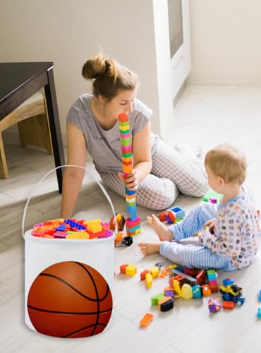 Image of Basketball Basket Kids Storage Basket Baby Gift Basket Rectangular Cute Toy Storage Bin Box Organizer Book Shelf Basket Dinosaur Room Decor(Basketball)