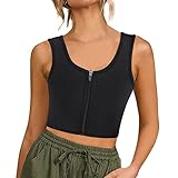 BRABIC Women Chest Binder Bra Bustier for Transgender Tomboy FTM Short Corset Zip Up Elastic Binder Trans Tank Top (Large, Black)