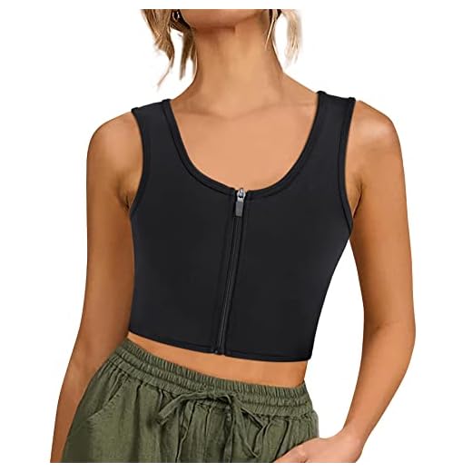 BRABIC Women Chest Binder Bra Bustier for Transgender Tomboy FTM Short Corset Zip Up Elastic Binder Trans Tank Top (Large, Black)