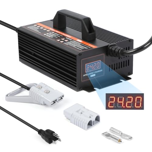 Forklift Battery Charger 24V 20A Smart Forklift Charger 24 Volt 600W Auto Pallet Jack Battery Charger LCD Display Trickle Charger for 24V Electric Pallet Jack, Stacker, Floor Scrubber, Scissor Lifter