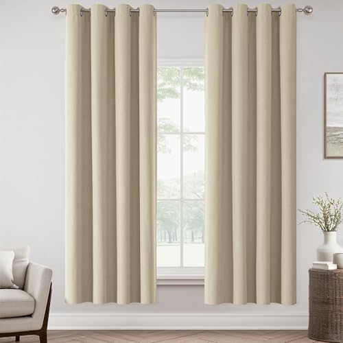 ChrisDowa Natural Blackout Curtains 72 Inches Long 2 Panels for Bedroom