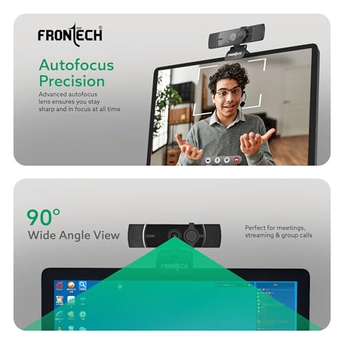 Image of Frontech E-CAM 4K Ultra HD Webcam | 2160P 30FPS | 90 Wide Angle | Privacy Lens Cover | Built-in Mic | USB Plug & Play (FT-2257)