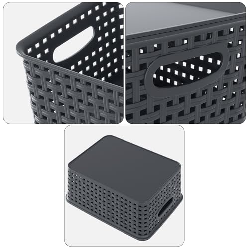 Cesta de almacenamiento de tejido de plástico gris, cajas organizadoras organizador escritorio 4