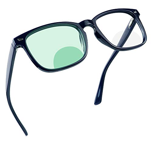 YEIN Bifocal Reading Glasses with Blue Light Blocking Lenses, Bifocal Reader for Women and Men, Vintage Square frame with Spring Hinge (+0.00/+1.75 magnification)