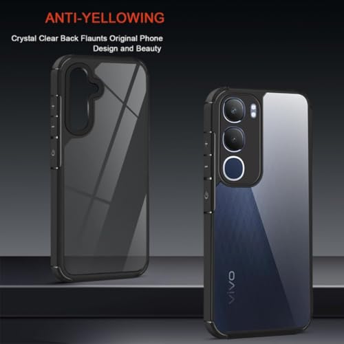 Image of SHINESTAR Ultra Slim Clear Back Cover for Vivo Y29 5G / Vivo Y19s, Transparent Hybrid Hard Shell Plastic & Soft Silicone Rubber Bumper, Non-Yellow Acrylic Protective Cover - Black
