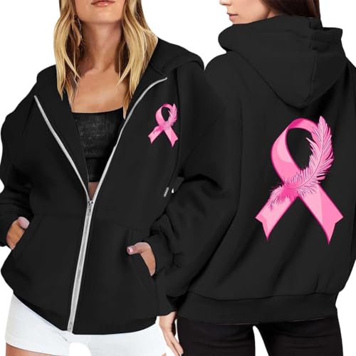 Sweat à capuche femme polaire zip Cancer du Sein décontracté