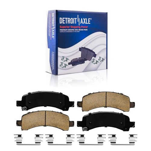 Image of Detroit Axle - Brake Pads for Avalanche Express Suburban Savana Yukon XL 1500 Chevy Tahoe GMC Cadillac Escalade, Front and Rear Ceramic Brake Pads w /Hardware Replacement