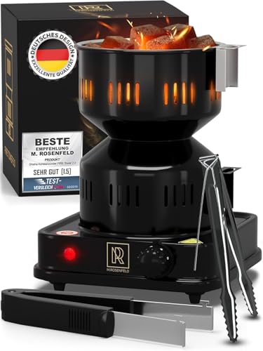 Allume charbon chicha M. ROSENFELD FIRE Tower 3.0 avec câble de 150 cm, Allume charbon electrique panier à charbon amovible et 2 pince + accessoires pour narguilé....