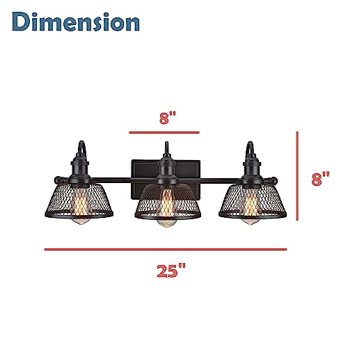 Image of Aspen Creative 62095, Three-Light Metal Bathroom Vanity Wall Light Fixture, 25 inch Wide, Transitional Design in Bronze with Metal Mesh Shade