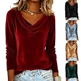 Cowl Neck Tops for Women Trendy Draped Long Sleeve Velvet Top Elegant Tunic Winter Fall Shirts Work Casual Dressy Blouses Holiday Fleece Pullover Sweater Oversized Flannel Shirt Womens Clothes