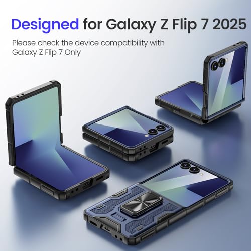 Image of VEGO for Galaxy Z Flip 7 Case Built-in Screen Protector &Hinge Protection | Anti-Scratch Military Drop Protection Ring Kickstand Phone Case for Samsung Galaxy Z Flip 7 5G 2025(Not for Flip 7FE) Blue