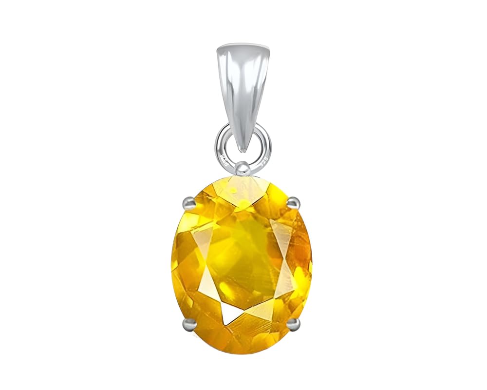 PTM Natural Yellow Sapphire/Pukhraj 3.25 to 10.25 Ratti or 3.00 to 9.50 Carat Astrological Certified Gemstone bis Hallmark 925 Sterling Silver Pendant for Men & Women