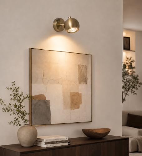 Image of Mufasa 3 Watts Ball Spot 4.5Inch Antique Brass Finish LED Spotlight Focus Light Bedroom Reading Display Vanity Wall Light (Please Check Dimensions Image) (Yellow)