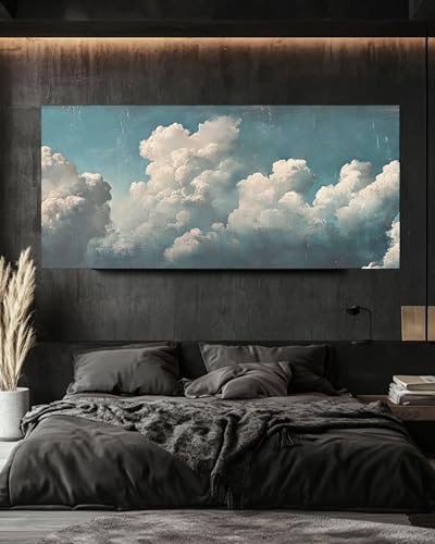 Toile murale nuage pour habiller un grand mur vide au-dessus du lit