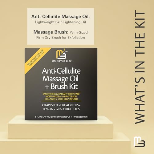 Image of Anti Cellulite Massage Oil and Firm Dry Brush Kit | Collagen & Stem Cell Skin Tightening Kit | Radiant Body Care Kit for Women by M3