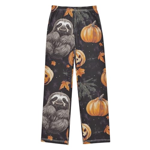 Sloth Pumpkin Boys Long Pants Soft Trousers Elastic Waist Kids Lounge Bottoms with Pockets S-XL