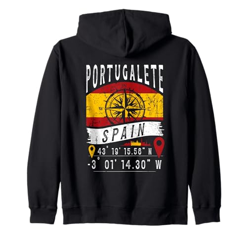 Portugalete España Bandera GPS Coordenadas De Portugalete Sudadera con Capucha