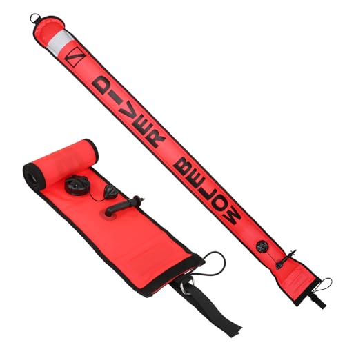 Villozxiny 4ft Surface Marker Buoy Hi-Vi Inflatable Scuba Signal Tube with Reflective Strip Scuba Diving Open Bottom Float (SMB) for Underwater Diving Snorkeling