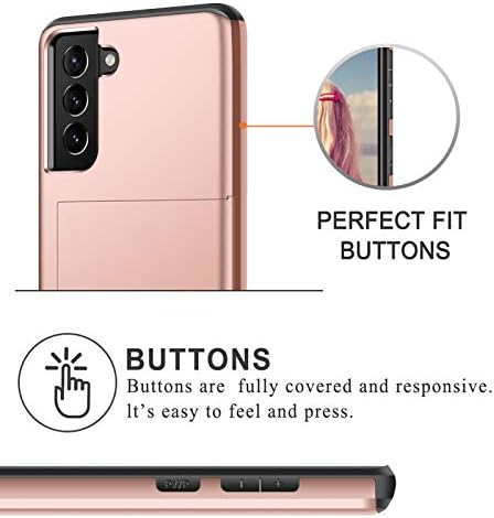 Coolden Compatible with Samsung S21 Case Wallet Case Armor Shockproof Case Protective Case Rubber Bumper Phone Case Card Holder Slot Wallet Case Cover Compatible with Samsung Galaxy S21 (Rose Gold)