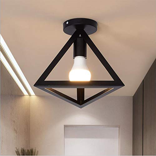 Plafonnier Luminaire Moderne Lustre Forme Cage Lampe de Plafon Lustre Suspension Fer Créatif Abat-jour Géométrique en Métal E27 pour Chambre Salon Restaurant Couloir Café Triangle, Noir