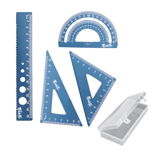 Escuadra cartabon y transportador, Juego de reglas de Metal de 4 piezas, escuadra y cartabon, esquinas redondeadas, diseño de seguridad, Kit de geometría matemática para estudiantes y profesore