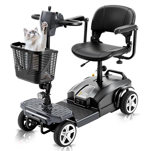 Cycmate 4 Wheel Mobility Scooter for Seniors & Adults 15 Mile Range, 6 MPH Powered Mobility Scooter with 300 lbs Capacity, Foldable Compact Mobility Scooter for Travel, Electric Wheelchair Device