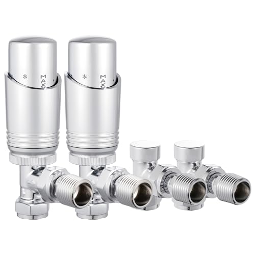 Image of VANCOCO 2 Pack Chrome Angled Thermostatic Radiator Valve Set 1/2"×15mm