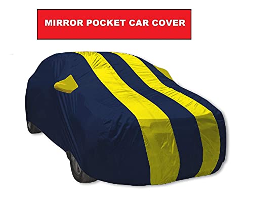 Image of Euro Care Car Cover Compatible with City (Model: 2020 to Till Date) with Mirror Pocket, Water Resistant, Triple Stitched, City Car Cover- Navy-Yellow
