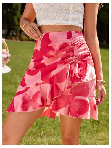 MakeMeChic Women's Butterfly Skirt Ruched Drawstring Wrap Ruffle Hem Summer Mini Skirts2
