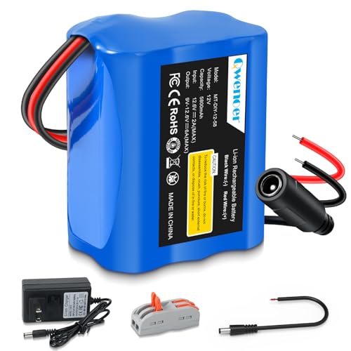 Image of 5800mAh 12V Lithium Battery, 12V Battery Pack with 12 Volt Battery Charger and Bare Leads Wire, 12Volt Rechargeable Battery for 12 Volt Devices RC Car, Boat, Robot, DIY, LED Light Strip, CCTV Camera