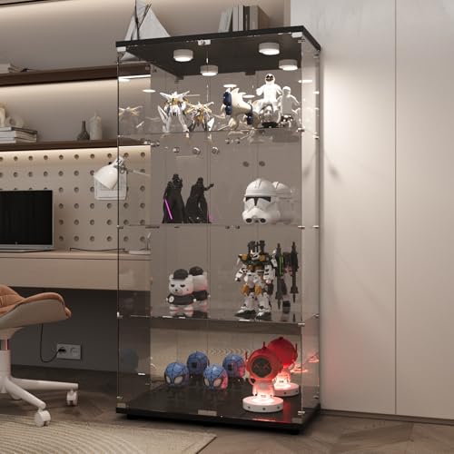 Image of LFT HUIMEI2Y 4-Tier Glass Cabinet with Mirror&LED, Display Case Black