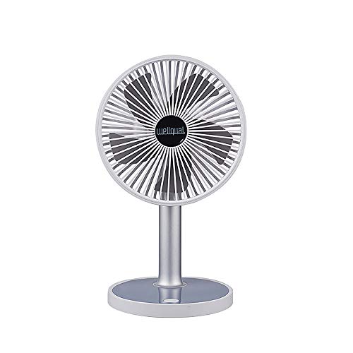 Desk Fan Small Table Fan Rechargeable Battery Operated Mini Fan Rotation Fan 6 inch Portable Fan 4 Speed USB Personal Fan With LED Light for Home office Travel Camping (white)
