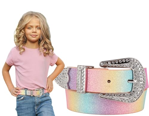 EANAGO veganer Kindergürtel Mädchen FEENKÖNIGIN in Pastellfarben – Glitzer Gürtel für Kinder 3–12 Jahre, verstellbar für Taillen von 52–67 cm - bunter funkelnder Mädchengürtel