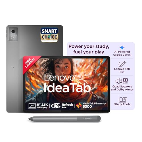 Lenovo Idea Tab Smartchoice with Pen|5G + Wi-Fi|11 Inch,2.5K Display, 500 Nits Brightness|8GB RAM + 256GB ROM(Expandable Up to 2 TB)|Mediatek Dimensity 6300|Android 15|4-Speakers with Dolby Atmos,Grey