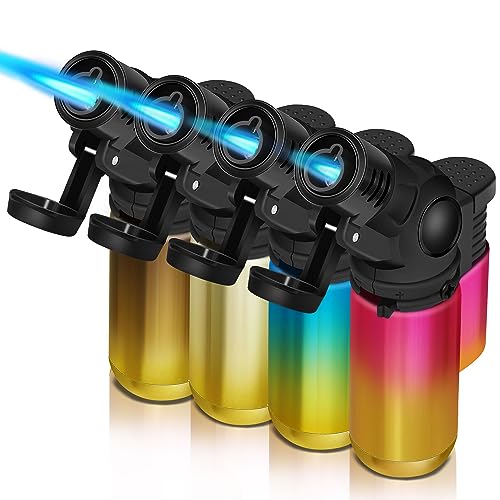 WANBRO 4 Pack of Jet Flame Lighter, Butane gas refill, Windproof, Portable Mini Torch Lighters for Candle, Grill, Creme Brulee (Gas not Included)