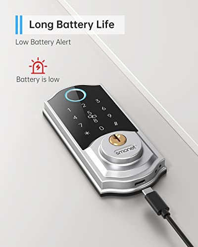 Smart Locks For Front Door, Smonet Smart Door Lock With Handle, Smart Keyless Entry Door Lock, Front Door Lock Set, Fingerprint Lock, Keypad Door Lock, Bluetooth Deadbolt Smart Lock #TOP6