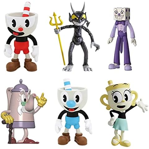 NAHEY 6 Pcs Cuphead Figure Toys Set - Anime Game Figure Toys Set Hot Game Statue Model PVC Doll Ornament for Bedroom Bedside Living Room, Photo Color, Code Cover