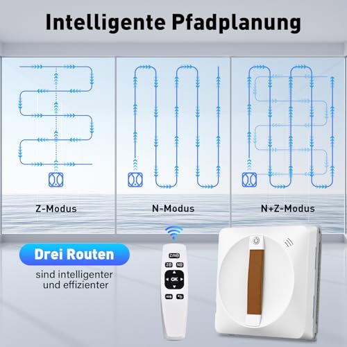 Ehomfory Fensterputzroboter Kompaktes Design, 4 Düsen Ultraschallzerstäubung, 3 Reinigungsmodi, Mehrere Schutzsysteme, Kantenerkennungsfunktion, Intelligente Wegplanung, Anti-Rutsch-System