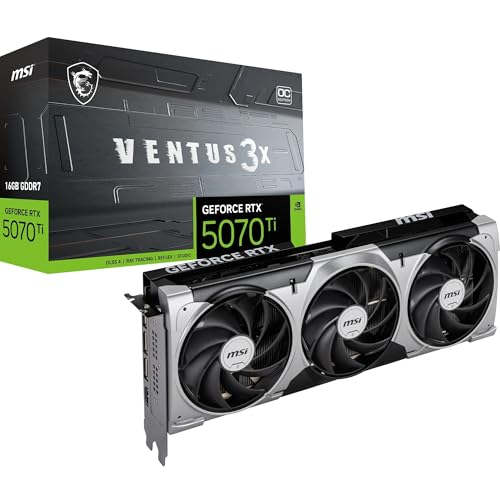 MSI NVIDIA GeForce RTX 5070 Ti 16G Ventus 3X OC Carte Graphique - 16 Go GDDR7 (28 GB/s /256 Bits), PCIe 5.0 - Triple Ventilateur (3X Ventilateurs TORX 5.0), HDMI 2.1b, DisplayPort 2.1b