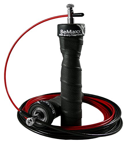 Jump Rope by BeMaxx Fitness + Bonus Workout Guide & Extra Cable - Adjustable High Speed Skipping Cable, Ball Bearings & Anti-Slip Handles - Pro Sports, Boxing, Training for Adults, Men, Women
